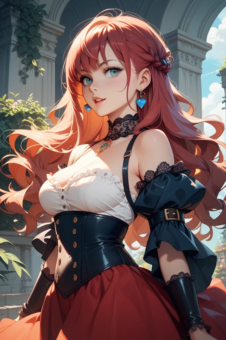 chica sexy, big , neckline, pirate, vestida de pirate, miss fortune, Red hair