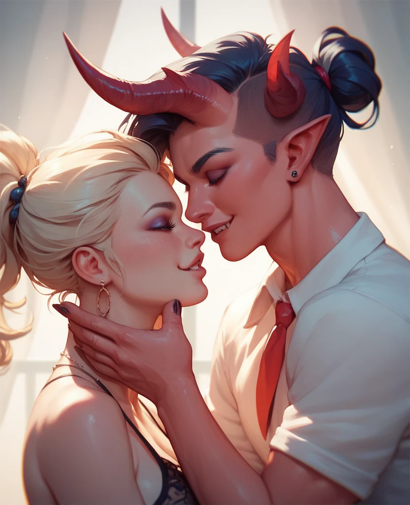 as a demon couple,looking each other,photo realistic,cinematic,4K