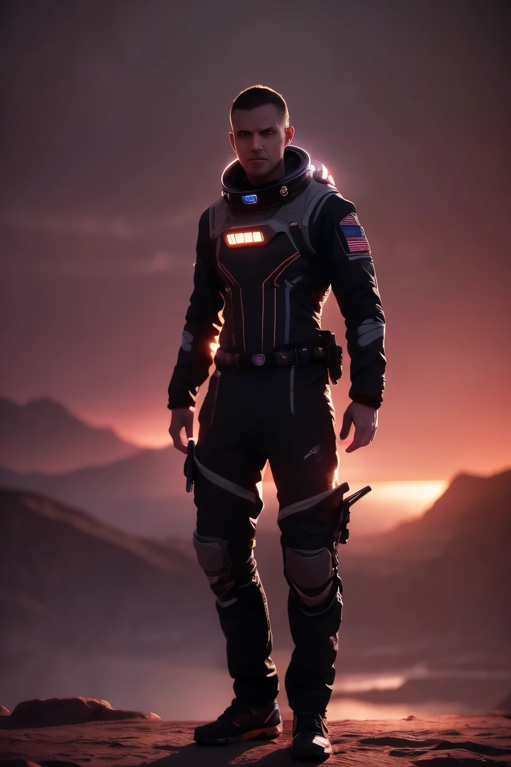 space, extreme frontier, a slender silhouette pierces the hazy purple horizon, detailed character portrait, cinematic lighting, dramatic atmosphere, glowing horizon, vibrant colors, dramatic lighting, moody sci-fi landscape, photorealistic, 8K, ultra-detailed, physically-based rendering
