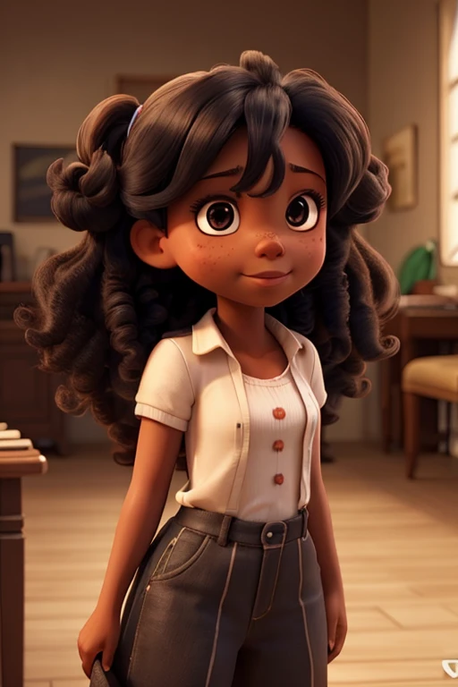 Make her a bit darker, with chunky hair