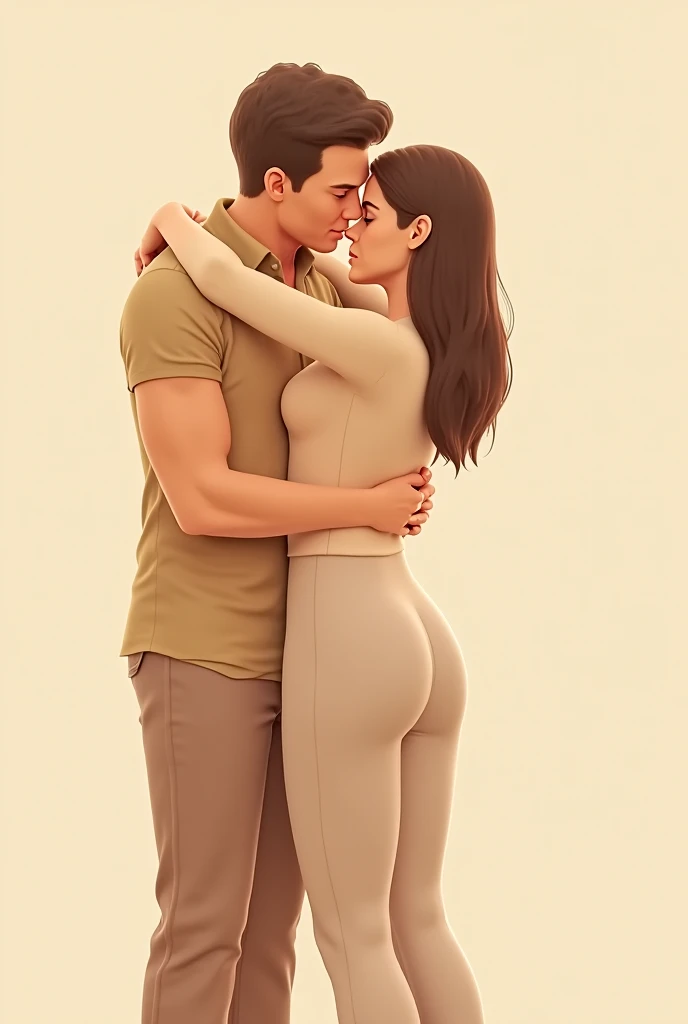 Thin woman is happily standing on the scale and her thin husband is hugging her