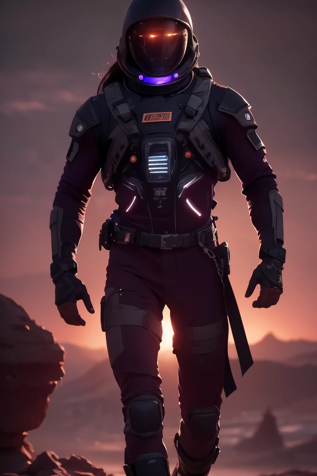 space, extreme frontier, a slender silhouette pierces the hazy purple horizon, detailed character portrait, cinematic lighting, dramatic atmosphere, glowing horizon, vibrant colors, dramatic lighting, moody sci-fi landscape, photorealistic, 8K, ultra-detailed, physically-based rendering