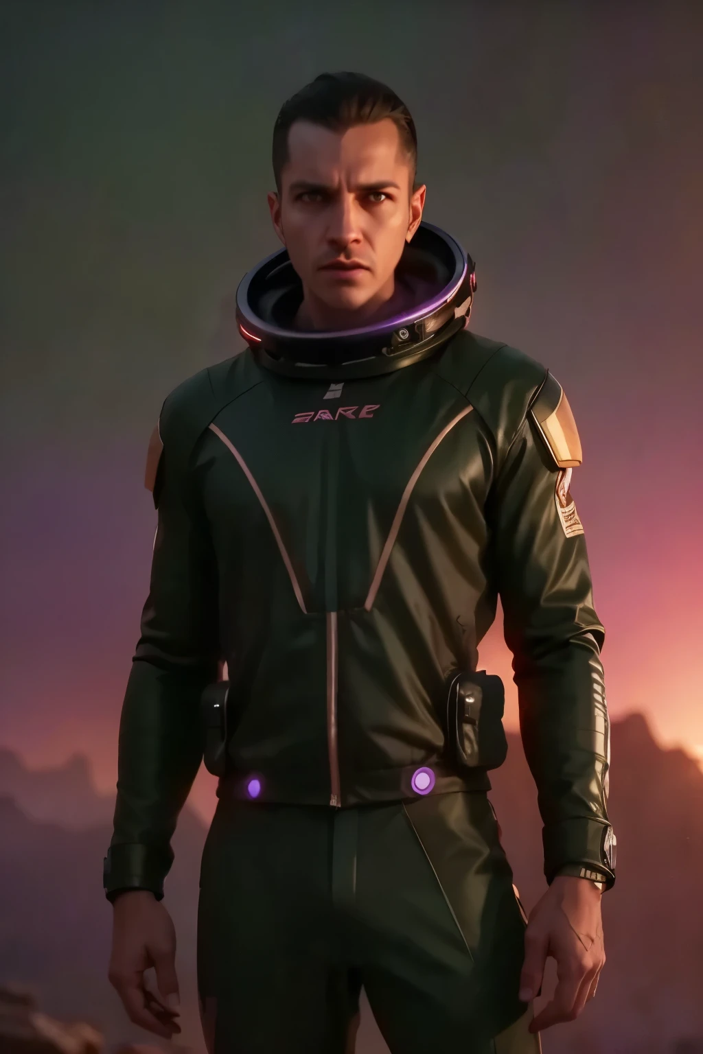 space, extreme frontier, a slender silhouette pierces the hazy purple horizon, detailed character portrait, cinematic lighting, dramatic atmosphere, glowing horizon, vibrant colors, dramatic lighting, moody sci-fi landscape, photorealistic, 8K, ultra-detailed, physically-based rendering