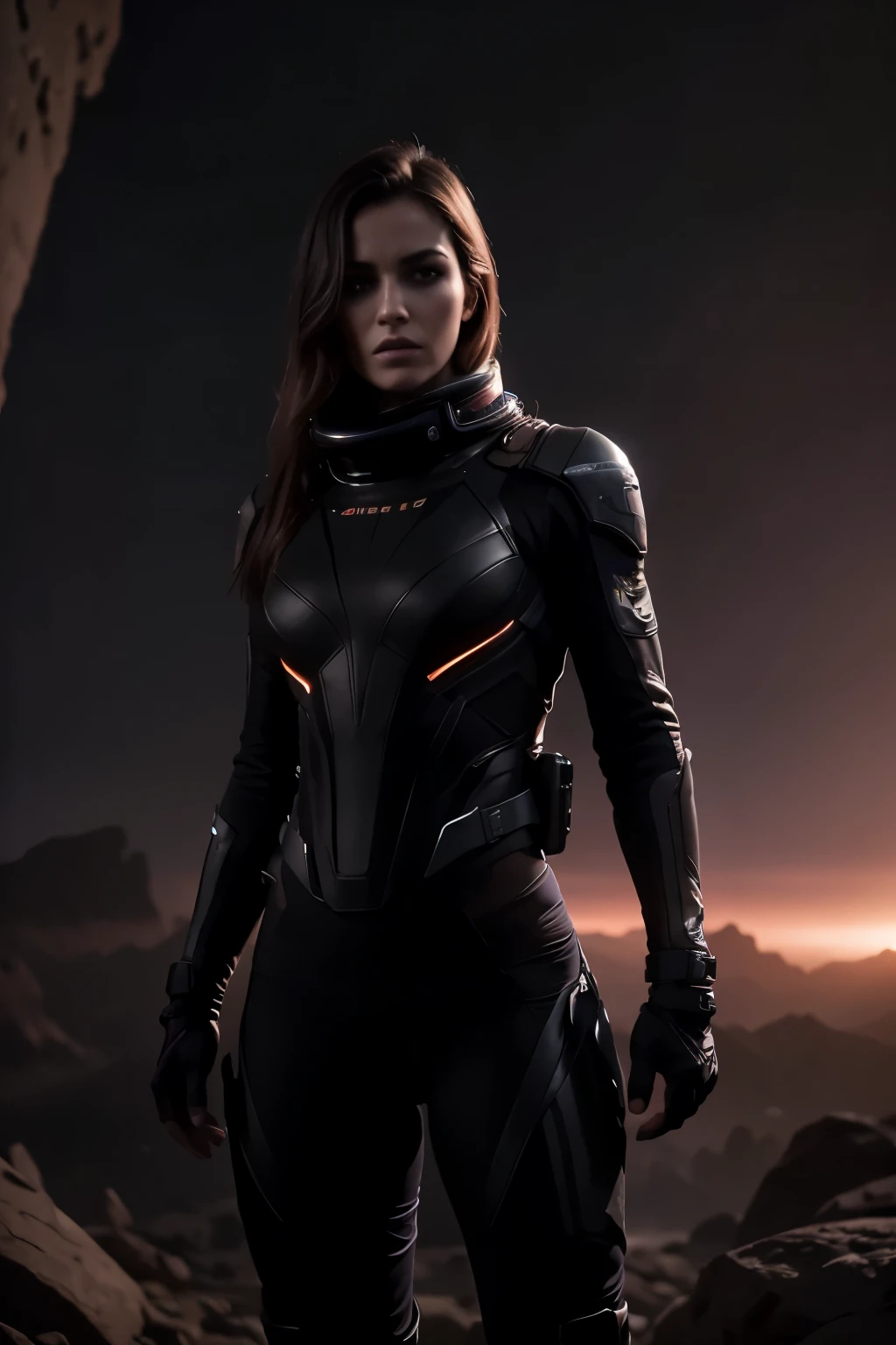 space, extreme frontier, a slender silhouette pierces the hazy purple horizon, detailed character portrait, cinematic lighting, dramatic atmosphere, glowing horizon, vibrant colors, dramatic lighting, moody sci-fi landscape, photorealistic, 8K, ultra-detailed, physically-based rendering
