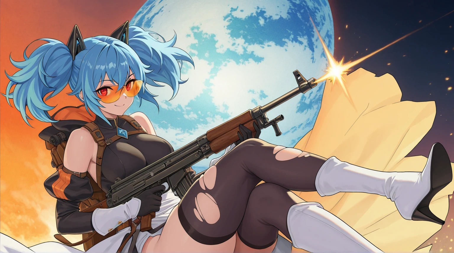 3 female military Israel with rifle name mia,emily,layla. Mia and Emily are full naked and mia have cock while layla aim at you,cover blood,in restaurants,aim st children, point at you full angry smile,mia suck her cock to Emily booty