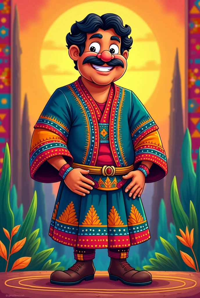 Full body animated 10 year old boy dressed as a Mexican charro with a happy face expression and with only green color background