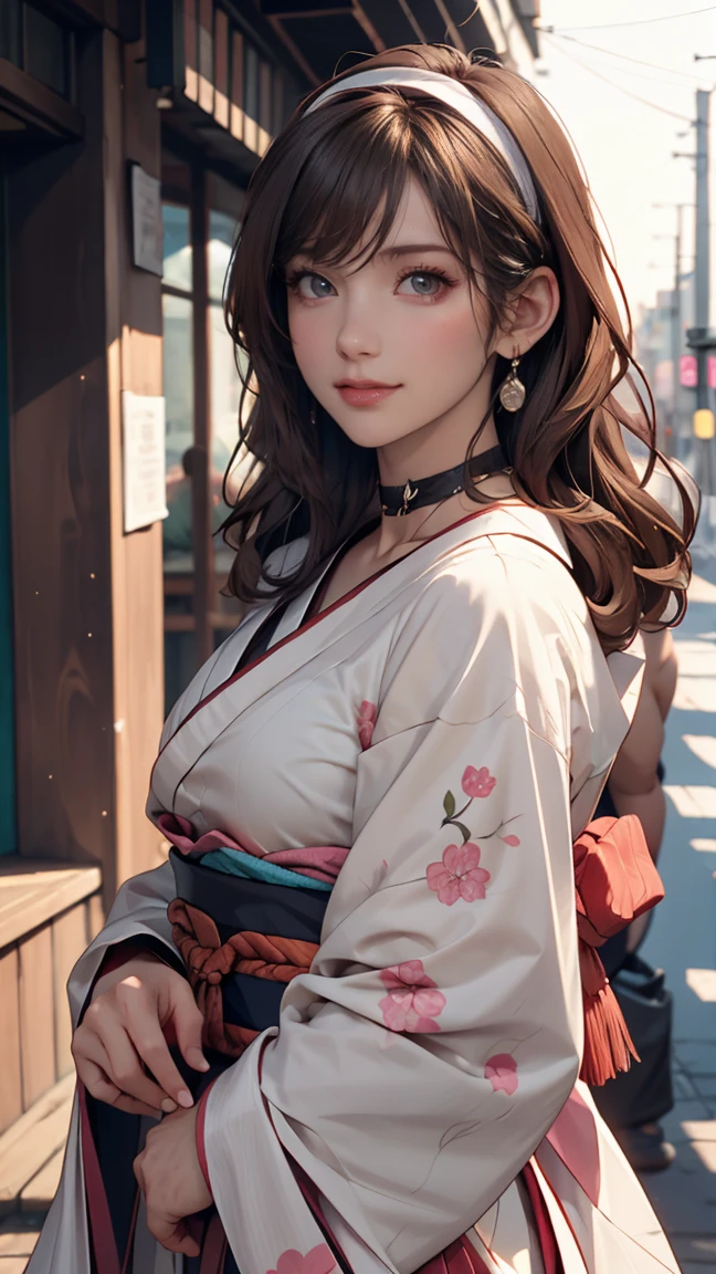 Looking at the camera,(((Highest quality, 8k, masterpiece))), Sharp focus, (Beautiful woman with perfect figure), thin, (Hairstyle: superior)), ((kimono(yukata): Cane)), street: 1.2 非常に詳細な顔と肌の質感 詳細な目 double eyelid ランダムな姿勢, (smile),ssuperiorer cute Japan person,ssuperiorer beauty Japanese girl, Realistic Face, double eyelid,smile,Summer festival , At sunset , Beautiful Teeth , Fireworks Background、Having a fan