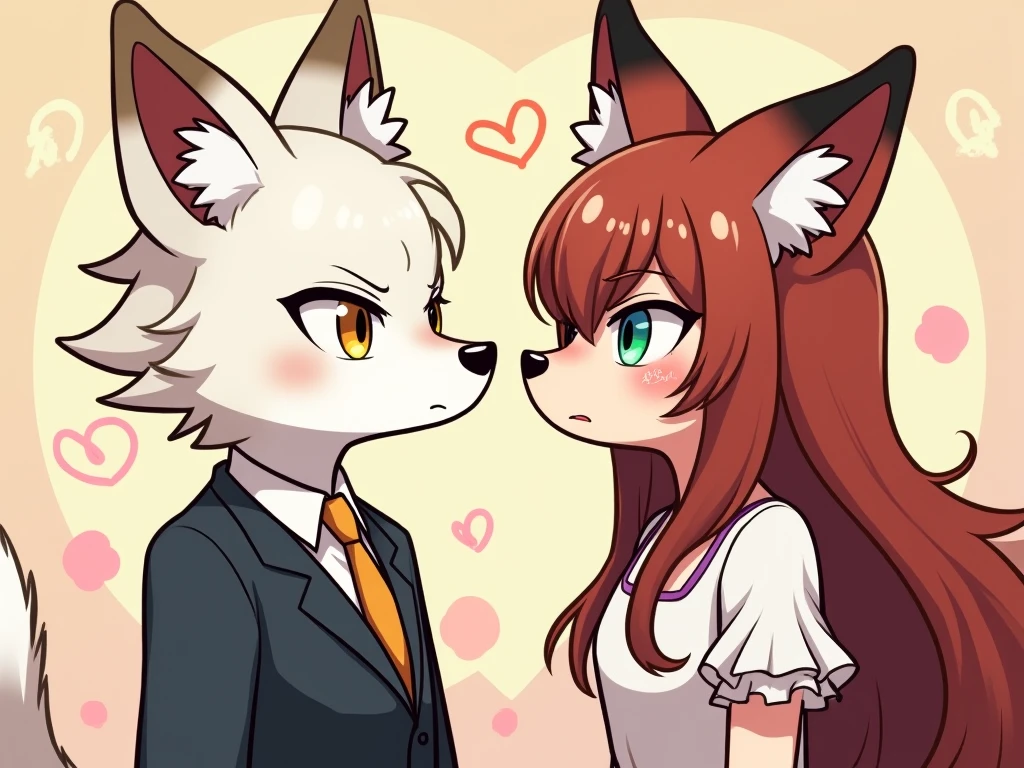 Dog boy and fox girl,Couple,                          4K quality, High resolution,Holding hands, Deep Kiss,Drooling,Wearing a red collar,A loving face,
I&#39;m crying in my bed,Beautiful night window,