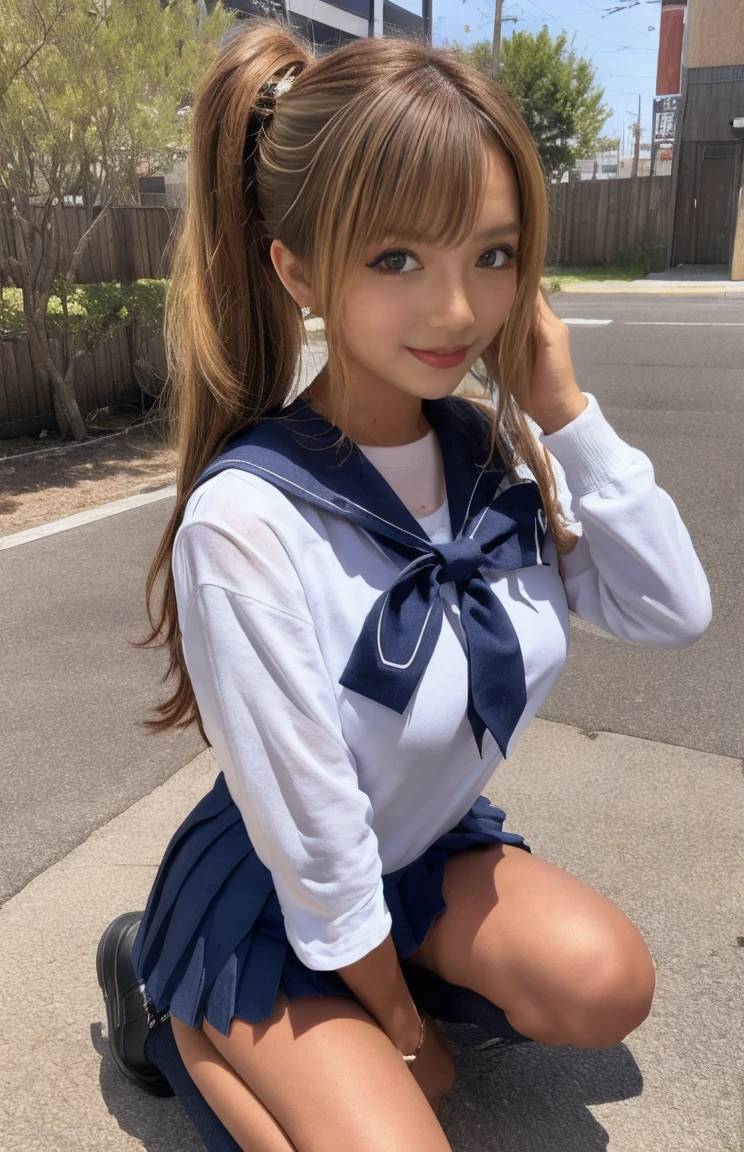 (Skin blemishes:1.2),1womanl, 21years old, (((femele))), (Skindentation), a gorgeous, 独奏, realisitic, top-quality, Photorealsitic, masterpiece, 8K, hight resolution, 独奏, extra detailed face, passport photo, fullface, (profetional lighting、bokeh dof), (light particules、lensflare、Luminous particles:0.6)、(dynamicposes:1.2)、Soft lighting、Top Angle View、Fashionable and trendy atmosphere、((Look at viewers))、 (looking in camera)、(portlate:0.6)、is standing、close up of face、(middlebreasts:1)、(The long-haired)、masterpiece, top-quality, Hi-Res, venus1, 1girl in, 独奏, Sailor Senshi Uniform, sailorvenus, Minako Aino, blonde hair, magical little girl, blue eyess, Orange skirt, elbowgloves, tiarra, pleatedskirt, Hair Ribbon, orangesailorcollar, a miniskirt, a choker, Red bow, orangechoker, white glove, Very long hair, jewely, 耳环, sitted, feet crossed,cosplayer