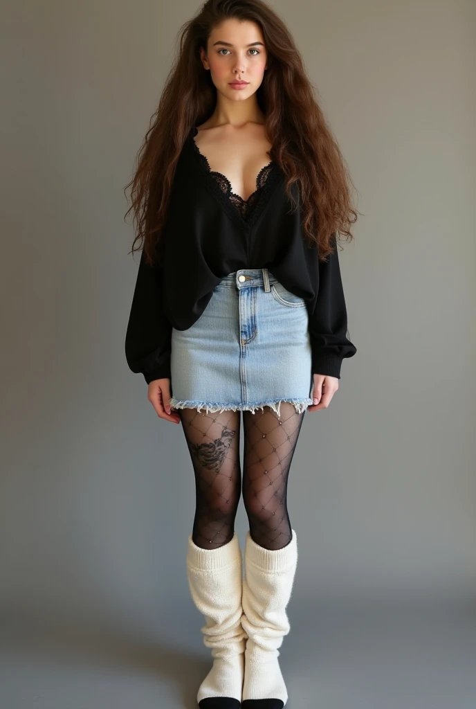 shirt, denim shorts, looking up, chubby, fat, legs spread on bed, tights, cute big breasts, (invisible, no human, headless, handless:1.5), (8k, RAW photo, best quality, masterpiece:1.2), (realistic, photo-realistic:1.37), photon mapping, radiosity, ((Hasselblad photography)), physically-based rendering