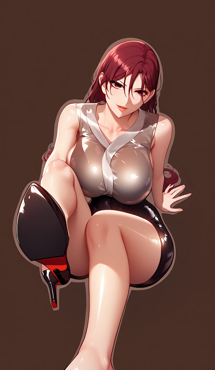 (izayoi aki), ((akiza izinski)), 1girl, izayoi aki is riding a big cock, bangs,sex,huge breasts, choker, cleavage, necklace, parted bangs, dark red hair, smile, solo, thighhighs, yellow eyes,reverse bunny girl,looking at viewer, highres, superb, 8k wallpaper, extremely detailed, intricate, 8k, depth of field, perfect, award-winning, (illustration:1.1), highres, (extremely detailed CG unity 8k wallpaper:1.1), bright lighting,,(((nude))),nakadashi,public use,sex toys,naked,thighhighs, thighs, vaginal,(shiny skin),nipples, pussy, ((legs open)), ((sexy)), (dutch angle:1.5) <lora:izayoiAkiYuGiOh_v10:0.9>,<lora:missionaryPOVBig_v20Epoch:0.5>,