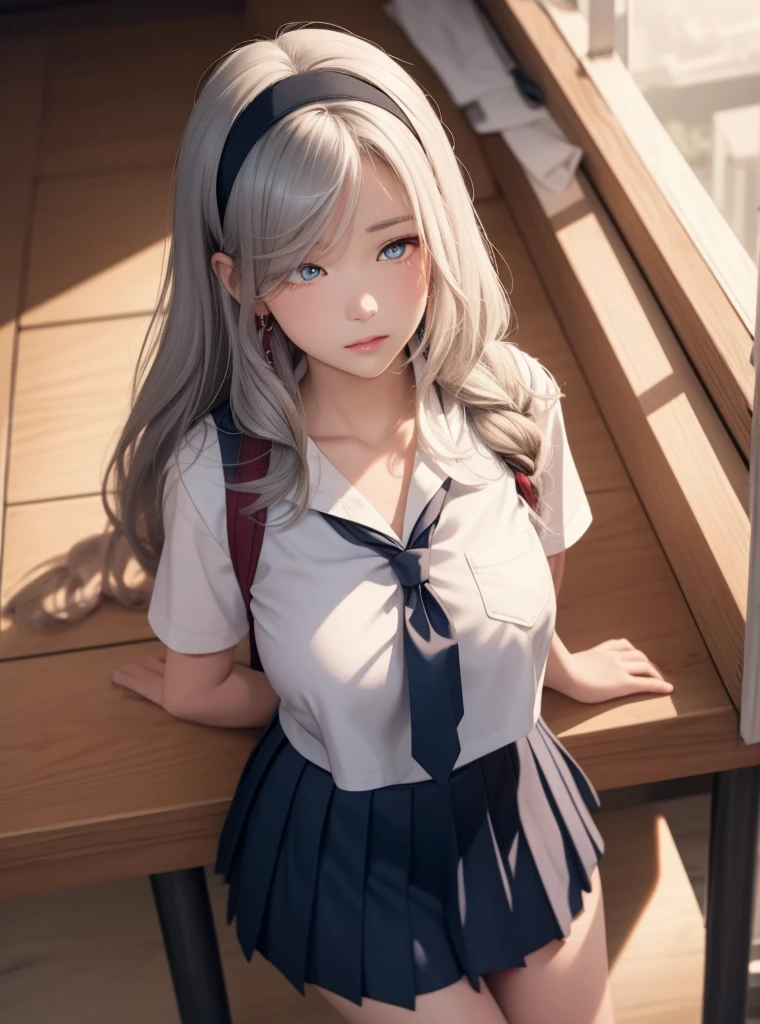detailed face, cute face, ((masterpiece)), (Highest quality))), (Character design sheet, National costume, same characters, front, ~ side, return), figure, 1 girl, whole body, Silver Hair, eyes hair, Beautiful Eyes, Princess Cut, Environmental change scene, Short skirt, Shyness, woman, girl, Are standing, Gothic Lolita, VTuber, Chartern Betarola, (simple returnground, white returnground: 1.3) ( masterpiece:1.2), (Highest quality:1.3), (Hands on knees) , Leaning forward 