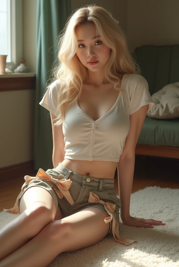 Beauty highest resolution,mini skirt,blond hair,sitting