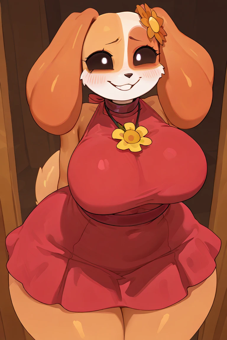 masterpiece, best quality, (uploaded on e621), (((by pixelsketcher, by pepamintop , by chadthecartoonnut, by avante92))), vanilla the rabbit, 1girl, solo, Big breasts, looking at viewer, smile, short hair, open mouth, brown hair, white gloves, standing, rabbit girl, arm up, high heels, happy, beroom background, furry, arm behind head, body fur, rabbit ears, animal nose, brown eyes, animal ears, furry female, sonic the hedgehog \(series\), orange hair, perfect anatomy, roses, nude, naked, nipples, pussy, bent over, wide hips, sexy body