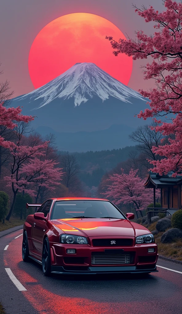 Nissan R34 Travel to Mt. Fuji Red Moon Japan