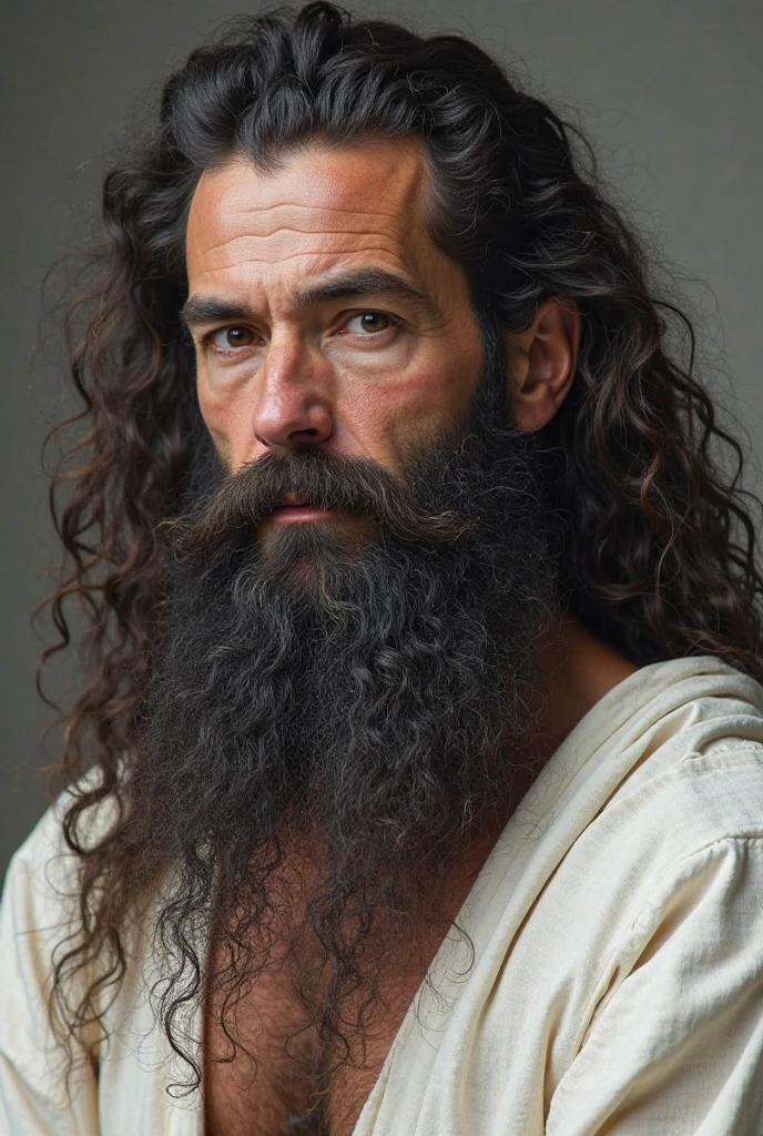 He had dark hair, slightly misaligned, and a scruffy beard that gave him a rustic look.. He looked to be around 30 years old, but the depth of his eyes revealed a life marked by challenges and responsibilities.
