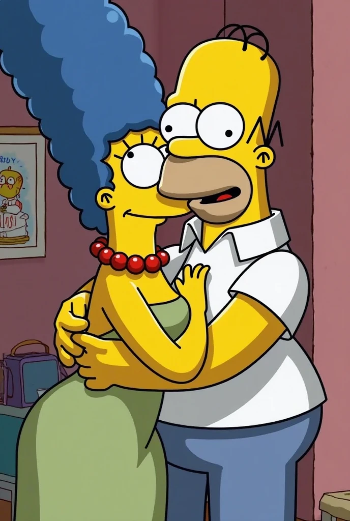 A porn comic with Marge and Bart Simpson, normal penis and big breasts