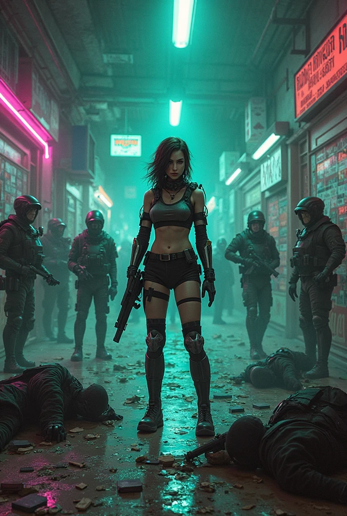 Mujer araffe con un top negro y pantalones de cuero negros sosteniendo una pistola., seductive cyberpunk dark fantasy, en un entorno cyberpunk, Cyberpunk enojada hermosa diosa, Hermosa modelo de mujer cyberpunk, en estilo cyberpunk, en Cyberpunk City, en una ciudad cyberpunk, cyberpunk 2 0 y. o Chica modelo, ciberpunk femenino, Mujeres cyberpunk, cyberpunk judy alvarez, Chica cyberpunk, Cyberpunk hermosa chica