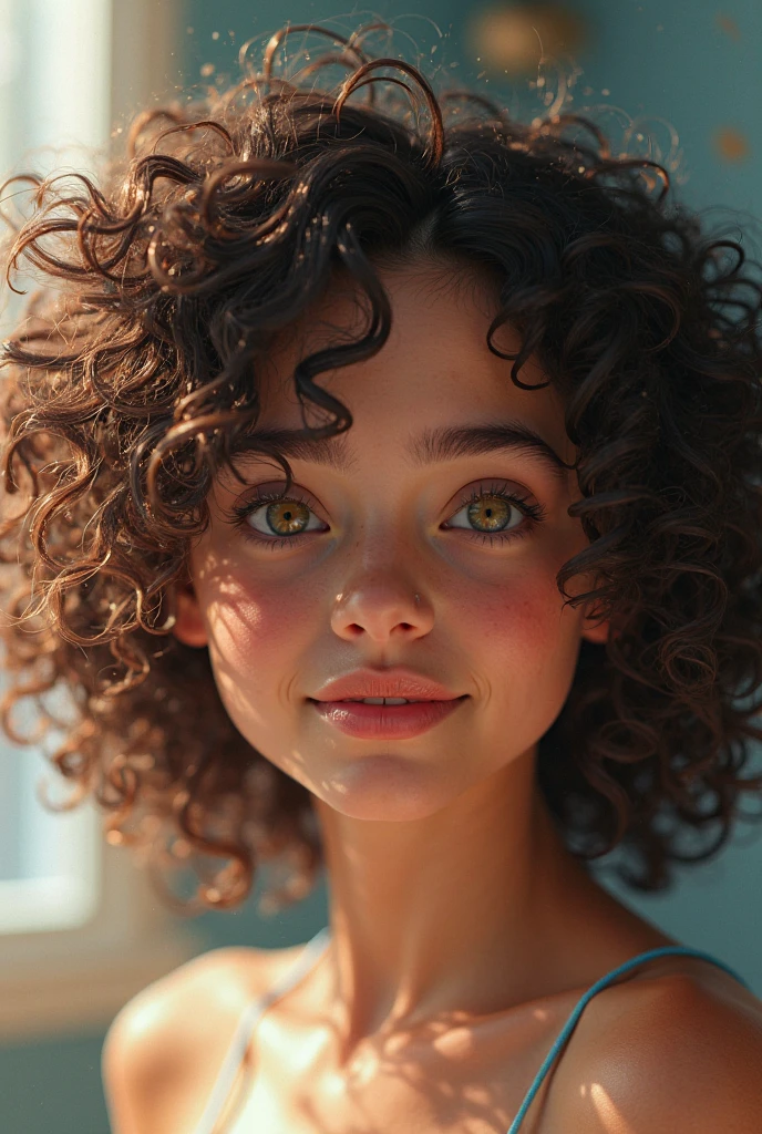 a cute girl, curly hair detailed portrait pretty eyes hd highly detailed hyper realistic 4k high resolution