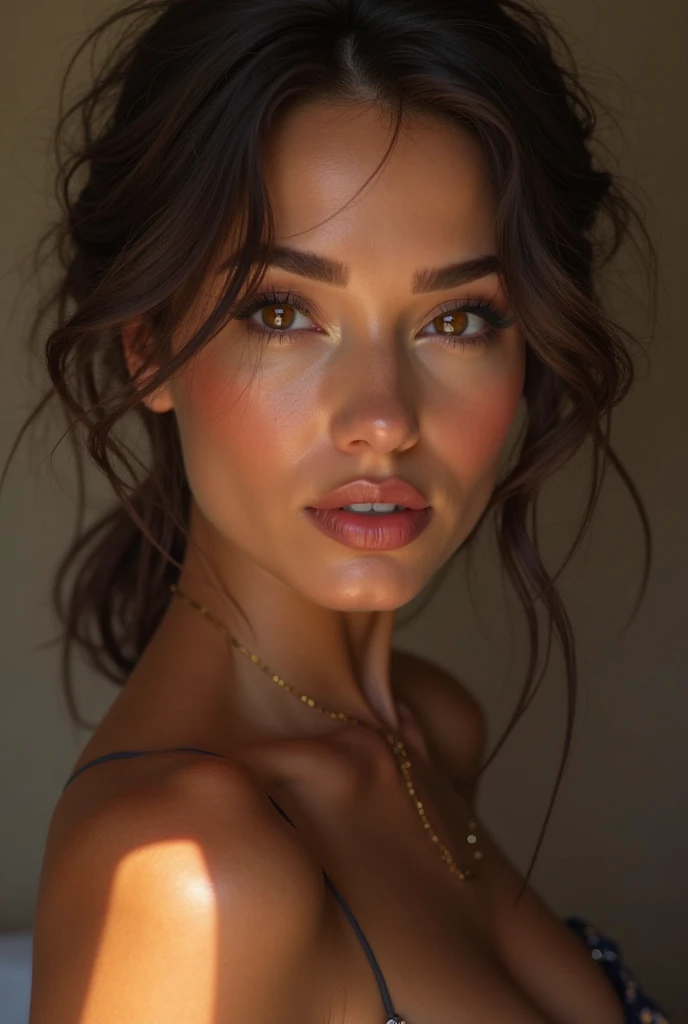 Arafed woman completely , fille sexy aux yeux bruns, ultra realist, Meticulously detailed, Portrait Sophie Mudd, cheveux bruns et grands yeux, selfie of a young woman, Yeux Violet Myers, sans maquillage, maquillage naturel, looking straight at camera, Visage avec Artgram, Maquillage subtil, Superbe photo du corps entier, in a nightclub Medium to large bust