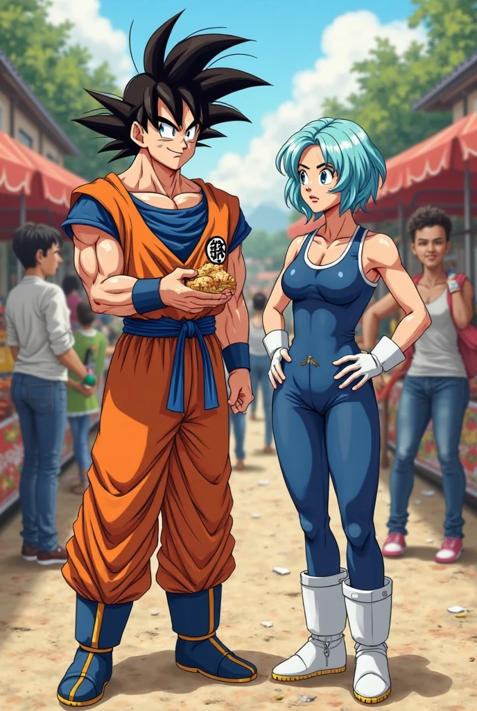 Goku with bulma shirtless Goku press bulmas boobs