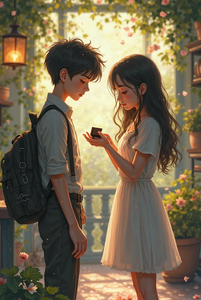 Here's an art prompt based on that detailed situation:
"Create a poignant scene capturing the emotional journey of a girl and a boy who met on a dating app. The setting is a split canvas: on one side, the girl is depicted in a serene, introspective moment, perhaps sitting by a window with a cup of tea, gazing out thoughtfully, surrounded by medical books and notes. On the other side, the boy is shown in an urban setting, perhaps with a camera around his neck, looking contemplative but distant. The background of the boy's side features a blurred cityscape of Bangalore. Between them, there is a visual representation of the digital connection they shared—an ethereal, fading chat screen or text bubbles—symbolizing the online interactions that once brought them close but now separate them. The overall mood should reflect a sense of longing, lost connection, and the melancholy of unfulfilled feelings."