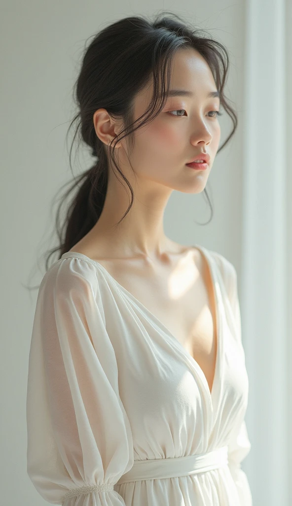 Young woman in transparent clothing