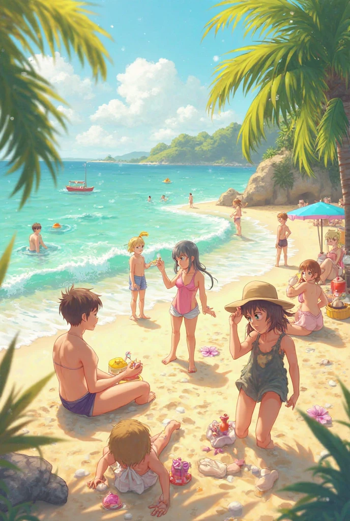 A boy watching women on the beach