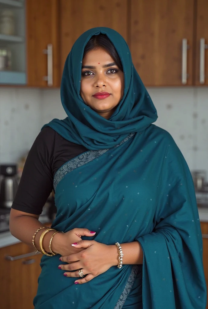 a 50-year-old shirtless man affectionately hugging and kissing aradiant, full-figured South Indian plus-sized 30 year old teacher wearing a off white silky saree in dressing room, (cum Splash on her face and blouse, cum Splash on her face, cum Splash)captured in a full-body image with vibrant hues and meticulous details. Full body image