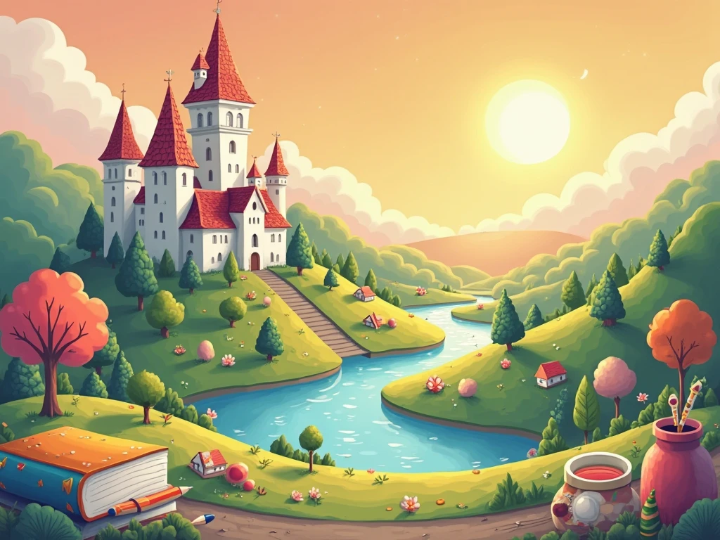 there are two children dressed in costumes walking in a field, story book illustration, storybook illustation, storybook illustration, children book illustration, kids book illustration, a storybook illustration, childrenbook illustration, children’s book illustration, children's book illustration, childrens book illustration, illustration for children, cute storybook illustration, fairytale illustration, story book design