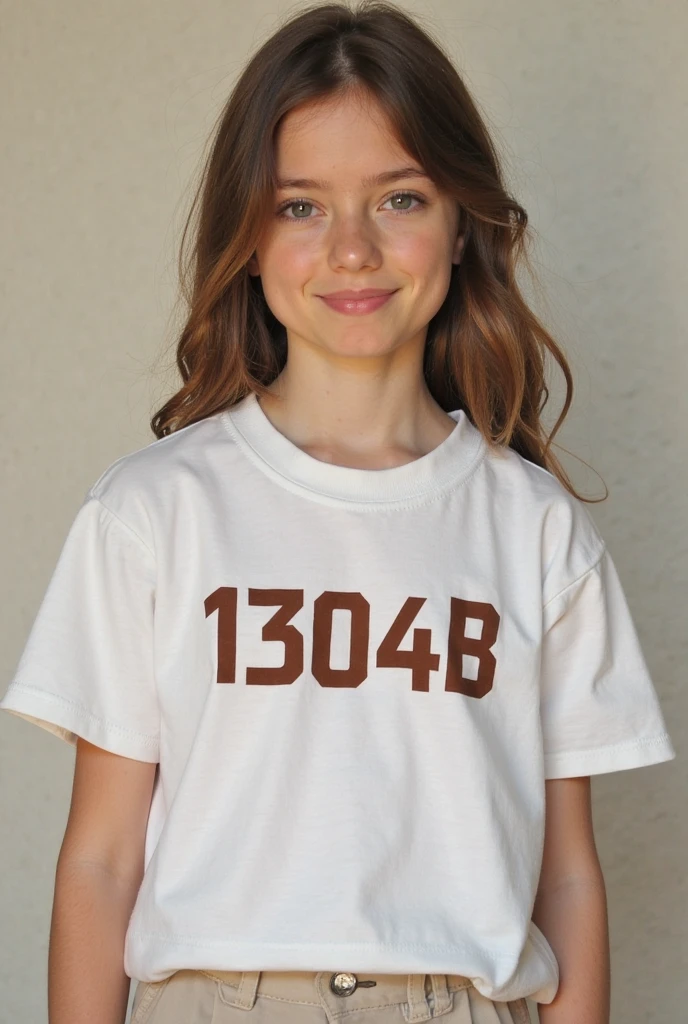 A third-year blouse with the characters behind the following image, Back on the bottom written "Name". And the part of the blouse on the front of the chest written "1304B" with Mabel's character on the side.White blouse with brown lettering.