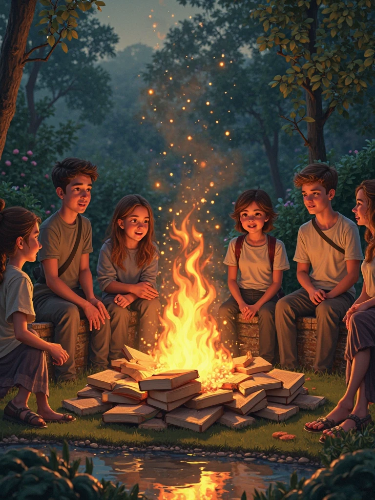 Magical story telling around campfire