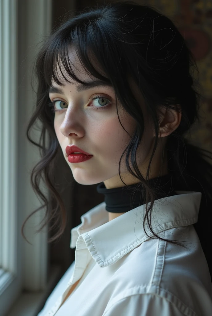 (best quality), 1girl, female, pale skin, (black hair), long hair, straight hair, grey eyes, perfect eyes, (beret), (annoyed), (blush), stylish, elegant, serious, normal bust, masterpiece, anatomically correct, highres