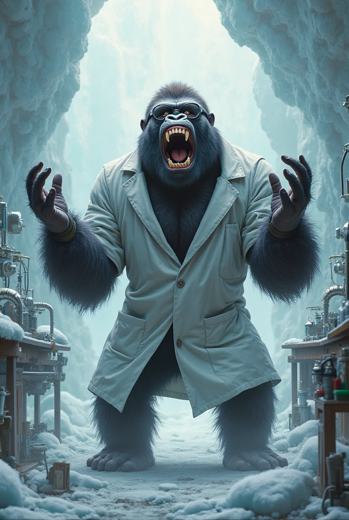 Anthropomorphic Hellhound, scientist coat, red eyes, abandoned lab background, male, dim lighting