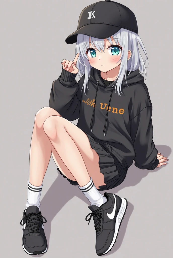 highest quality,cute、With a smile、peace、Inside the hotel、Sitting、
black and White hoodie、Red and black hoodie、White hoodie、Black platform boots、Black platform boots、Perfect Fingers、3✕3の目、black eye、