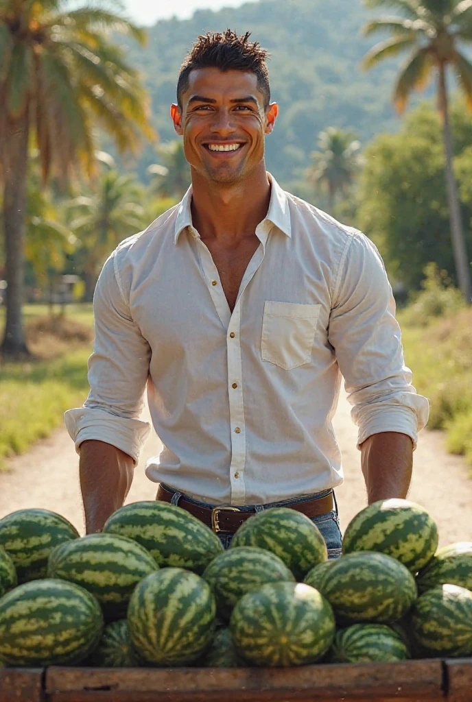 Attractive young man in boxers with a sexy face sitting on a large cucumber.