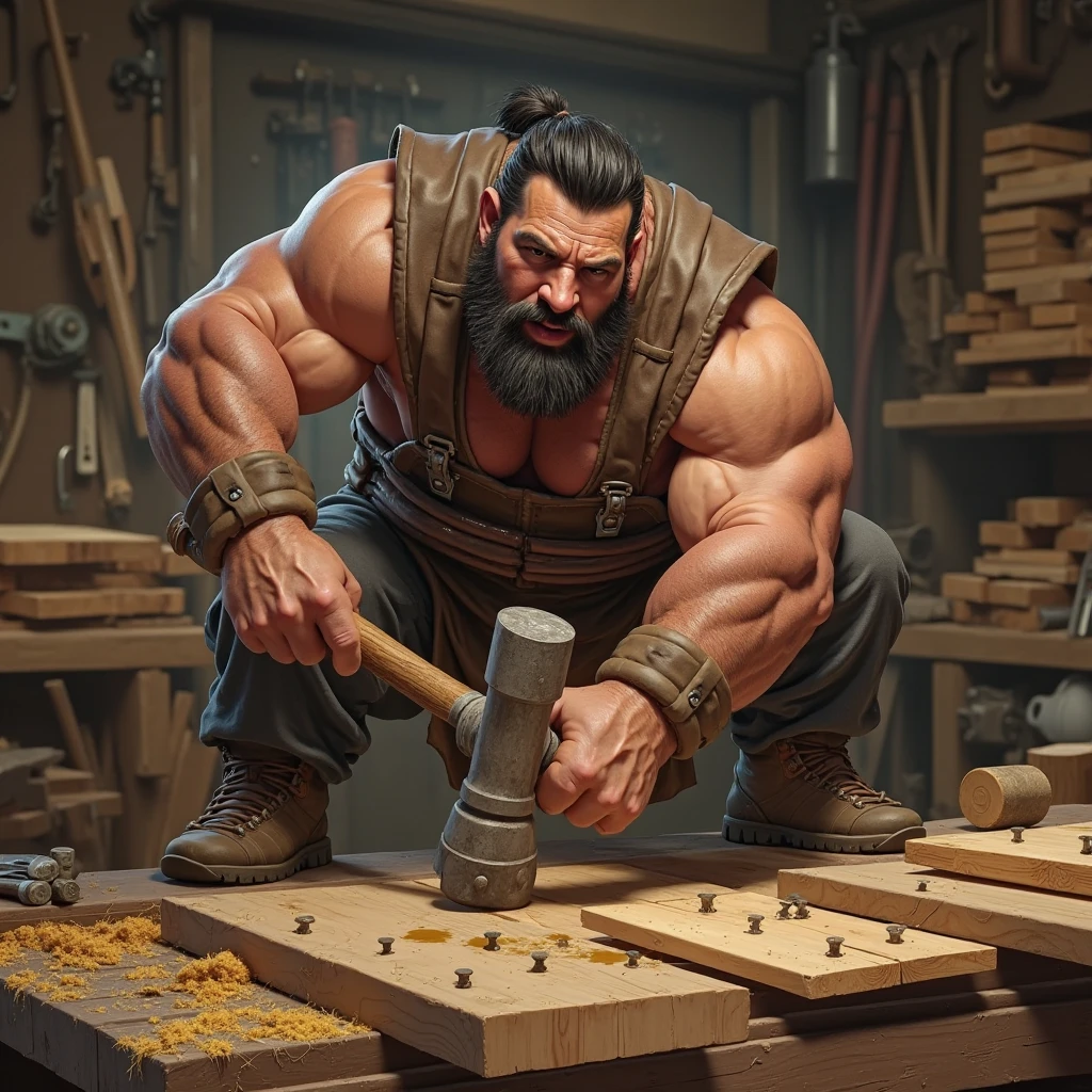 Drawing of a blacksmith playing volleyball 