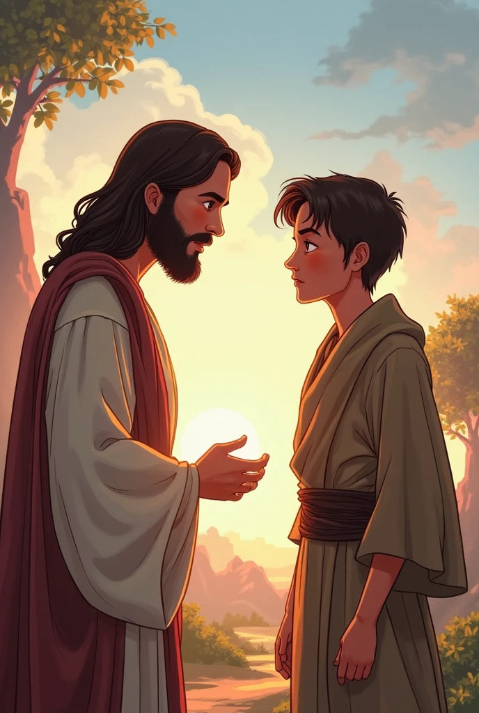 Naruto hugging Jesus on a sunny afternoon