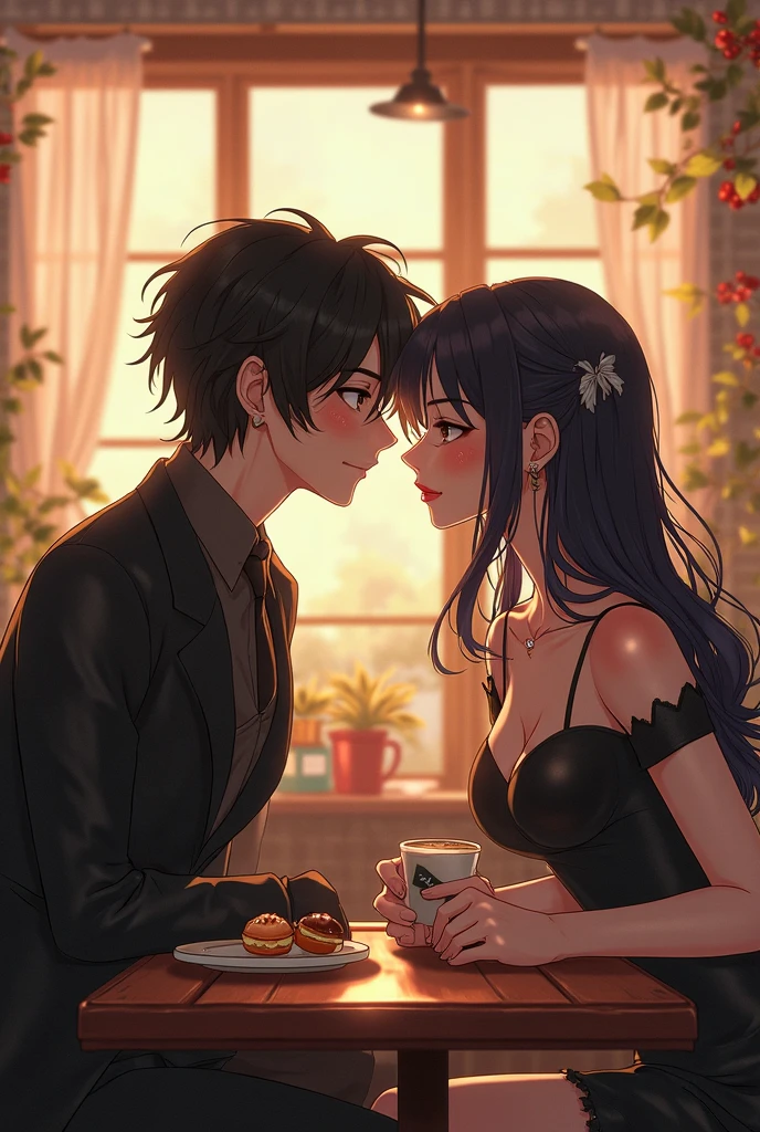 anime couple kissing in a restaurant with a glass of wine, kissing together cutely, high quality fanart, lovely kiss, artwork in the style of guweiz, sakimichan and frank franzzeta, romantic couple, commission for high res, in the art style of bowater, [ 4 k digital art ]!!, detailed fanart, steam romance