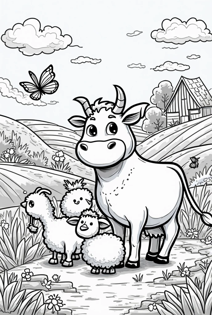 coloring page for kids, Cow with its calf, cartoon style, thick lines