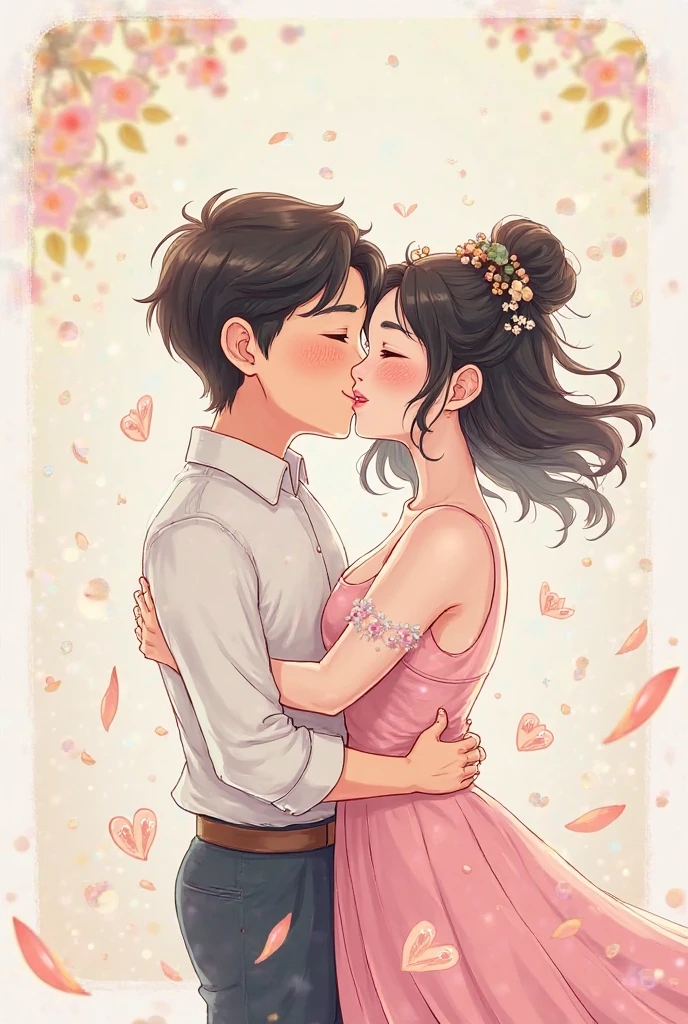 Create the cover for a love story of a boy and a girl both are Asian