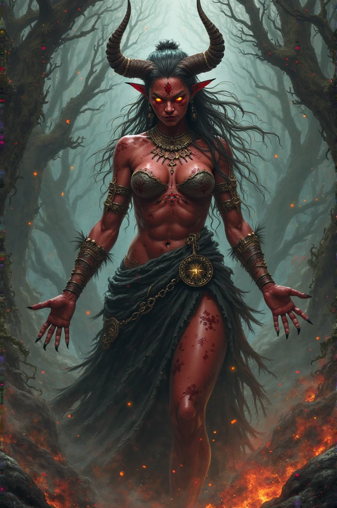 A female demon with a human horn