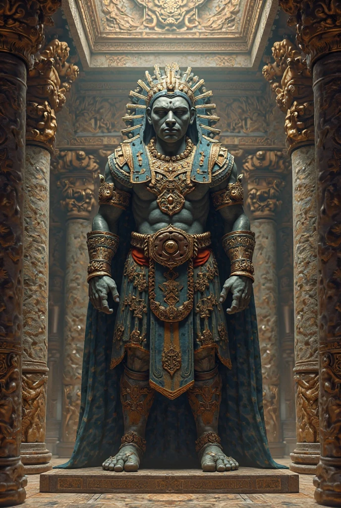 Create a magnificent Thai statue of Thao Wessuwan holding a mace.