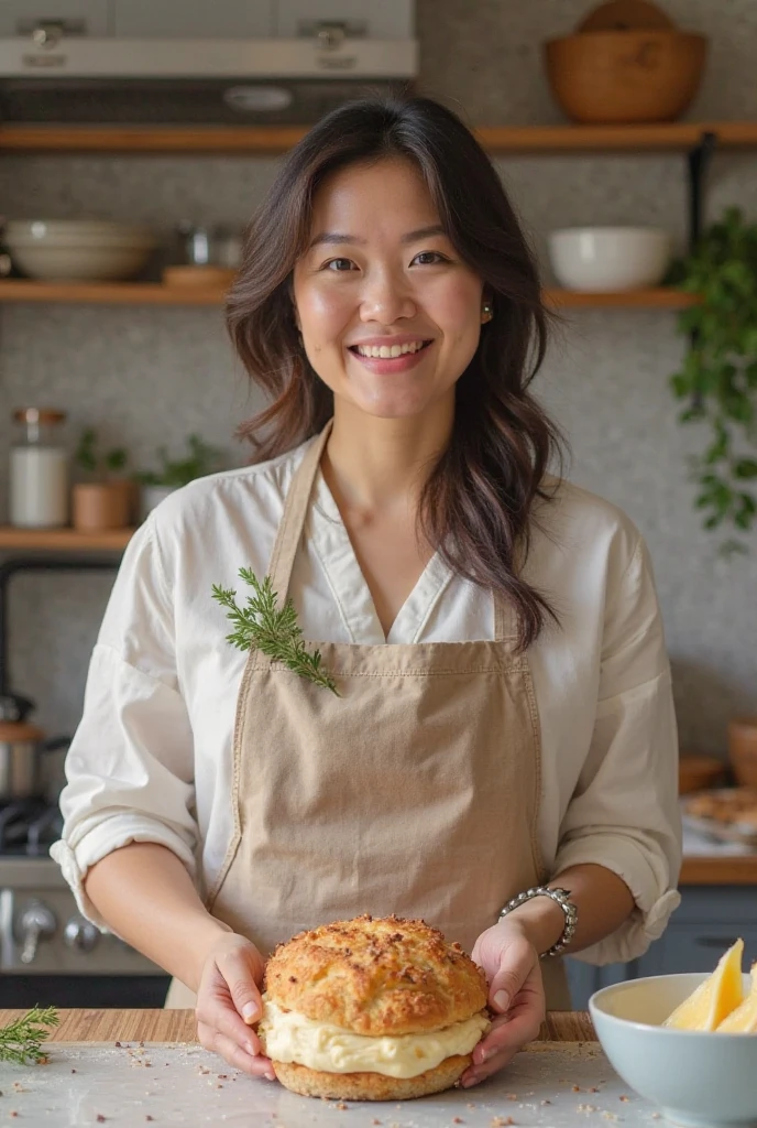 (laugh:1.5), 40 yo, fat face, blue polo shrits and white pants, crow's feet wrinkles, small breasts,japanese beauty, girl, 8k, RAW photo, best quality, masterpiece,realistic, photo-realistic,clear (focus:1.1),professional lighting, beautiful face, She's in the kitchen cooking.