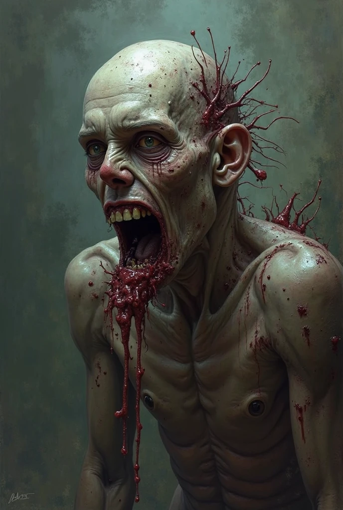Horror man picture with warms on his body