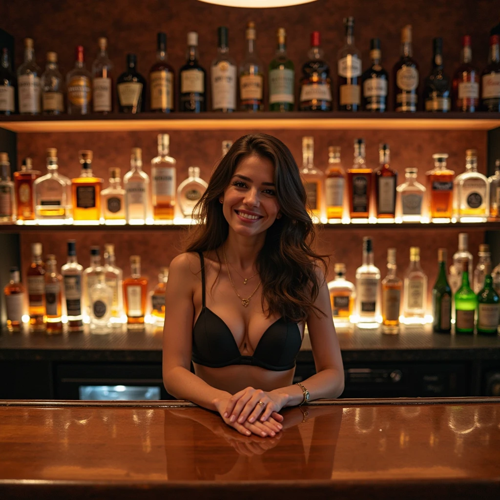 Bar counter with roses and old photographs of a woman
