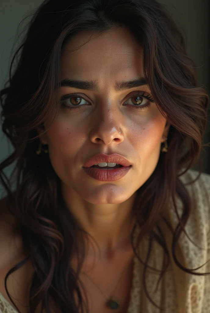 DEN_maya_abou_rouphael,
(headshot:1.2) portrait on a (plain black background:1.2), (headshot:1.2), (face focus:1.1), (facing the camera:1.2), Head in the centre, (eye contact:1.3), (intense stare:1.1), mouth open, (facing straightforward:1.2), (forward facing:1.1), Head, face, Head focus, Head tilted down, looking slightly up at the camera,
detailed, skin pores, textured, high resolution, immaculate, 8k, raw, photorealistic, real, f1.4, bokeh, slr, <lora:detail_slider_v4:1> <lora:epi_noiseoffset2:1>