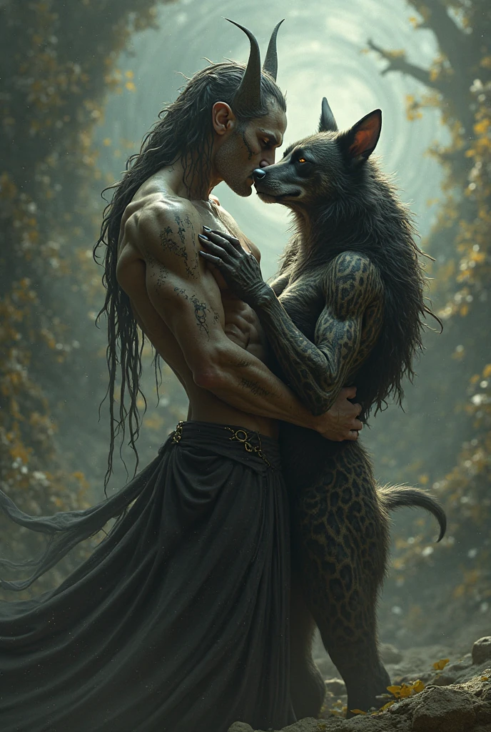 there is a man and a woman with huge boobs sexy face with blue eyes and ponytail hair with perfect body hugging each other in a field, attractive athletic bodies, full of muscles, anthro art, very very beautiful furry art, commission for high res, fantasy hyena love, furry fantasy art, wolf companion, furry art, furry art!!!, furry hyena, art of kenket zaush ross tran ruan jia bonifasko, fursona art, an anthro wolf, anthro paw pov art, fursona furry art commission