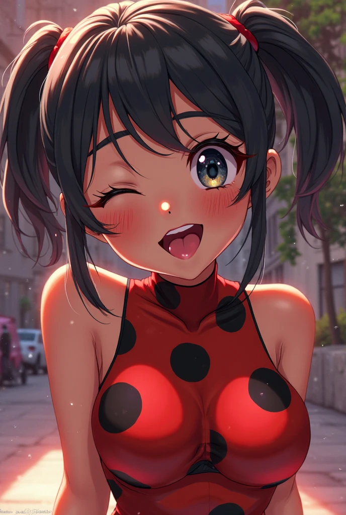 A cute girl dressed as a ladybug