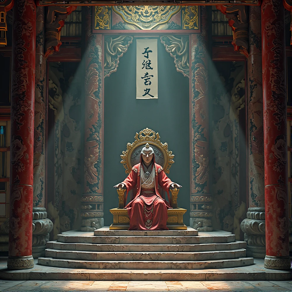 ancient China, Temple, (Mysterious black mist), journey to the west, judge, elder, Glazed tiles, Buddhist statue, Lantern, Absurd, Realistic lighting, (abyss) masterpiece, high quality, Beautiful graphics, Attention to detail, seabed, Water Prison, male, Snake Spirit